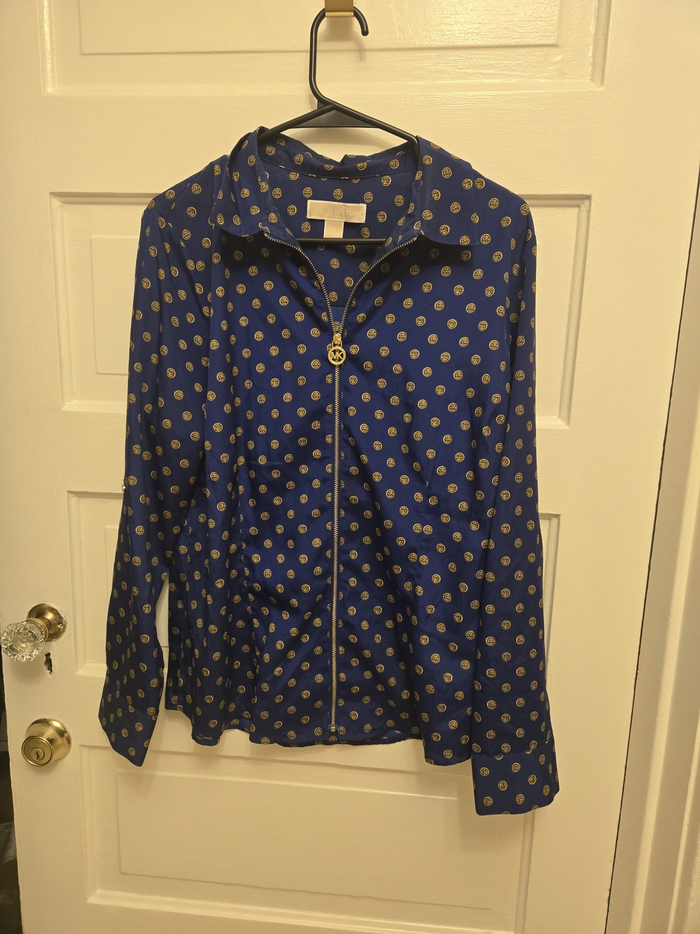 MICHAEL Michael Kors Royal Blue Zip-Front Polka Dot Jacket with Gold Accents
